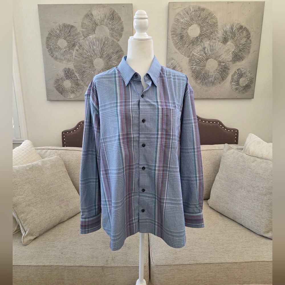 Tommy Bahama Plaid Silk Blend Long Sleeve Button-Up Dress Shirt Sz XL
